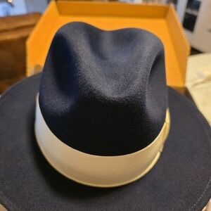 Classic Navy Fedora Hat with White Band